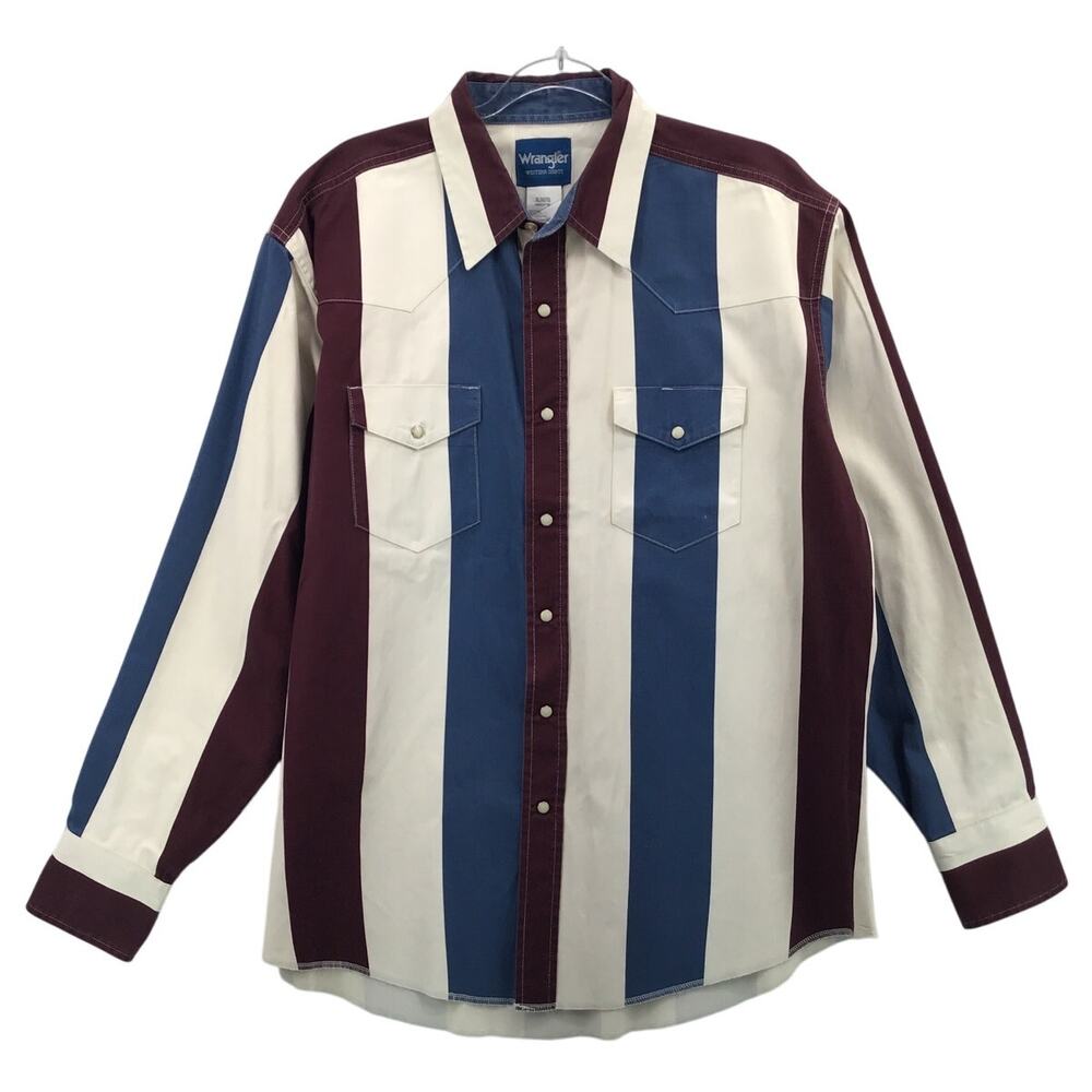 Wrangler Brushpopper Western Cowboy Shirt Mens‎ Sz XL Vintage Pearl Snap Striped